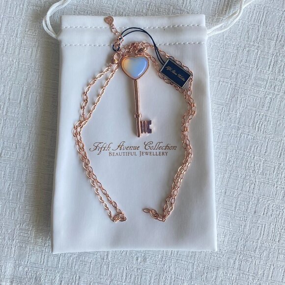 FAC Genuine Moonstone Rose Gold Key Pendant Necklace - Picture 3 of 5